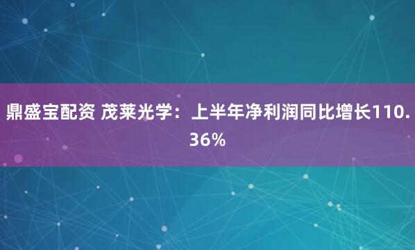 鼎盛宝配资 茂莱光学：上半年净利润同比增长110.36%