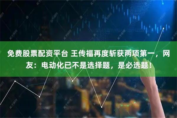 免费股票配资平台 王传福再度斩获两项第一，网友：电动化已不是选择题，是必选题！